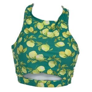 Tankini Cut Out Top with Lemon Print in Green and Yellow Size XL